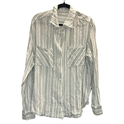 Striped Raw Hem Button-Up Shirt