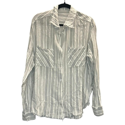 Striped Raw Hem Button-Up Shirt