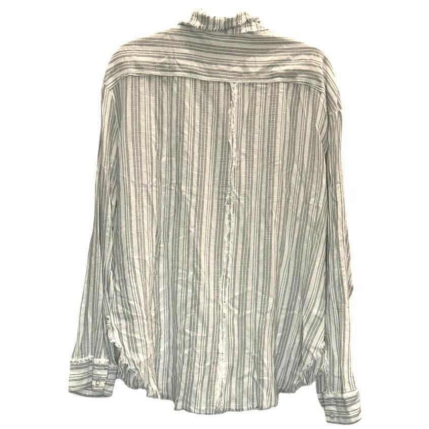 Striped Raw Hem Button-Up Shirt