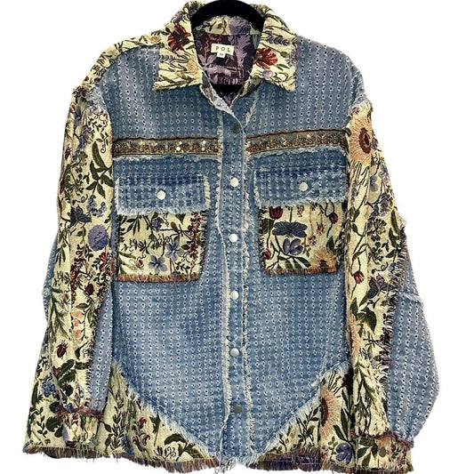 Floral Tapestry Denim Beaded Shacket