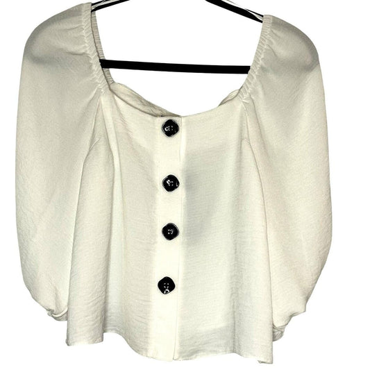 Sasha Square Neck Button Shoulder Top – White
