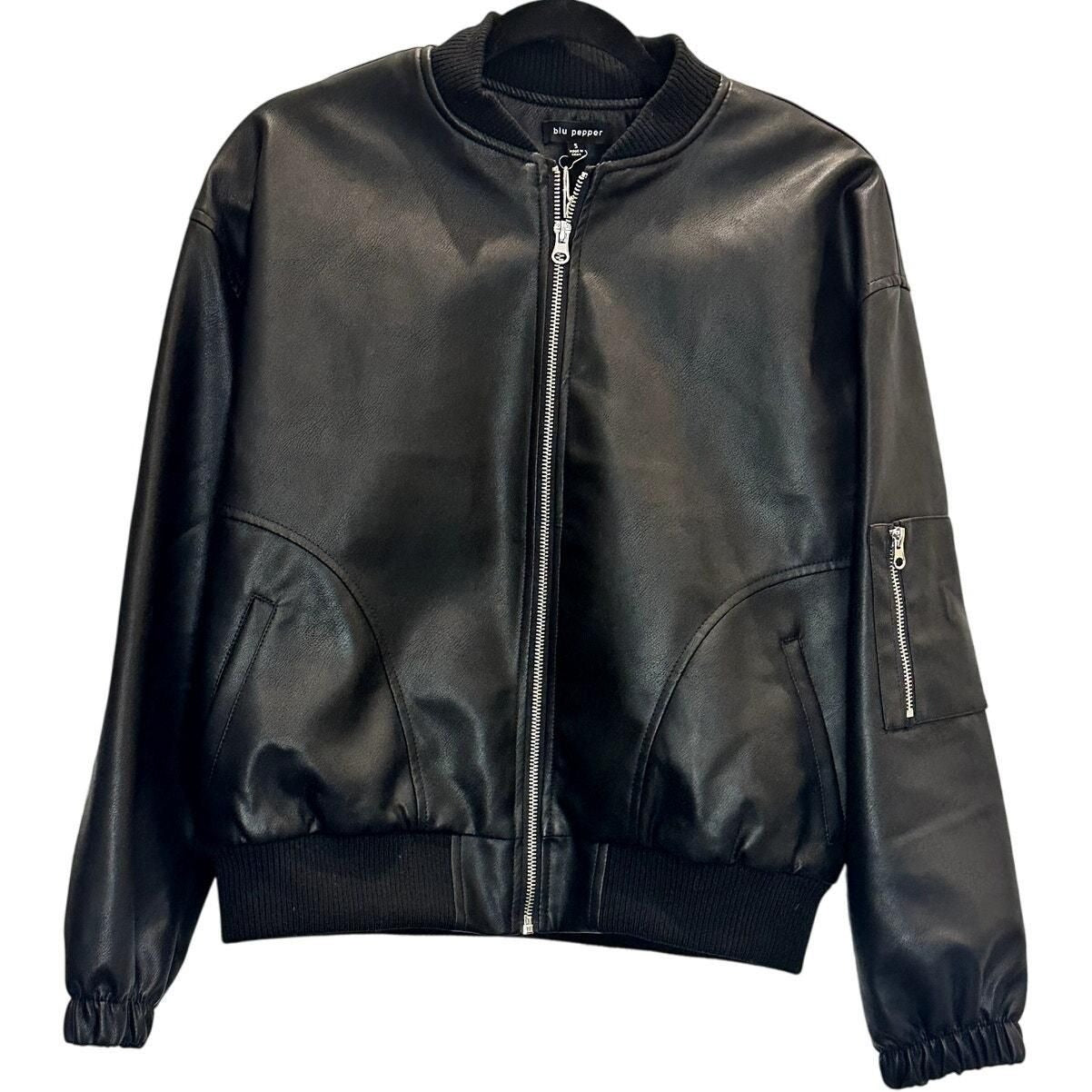 Faux Leather Bomber Jacket – Black