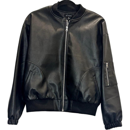 Faux Leather Bomber Jacket – Black