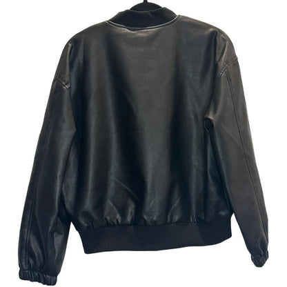 Faux Leather Bomber Jacket – Black