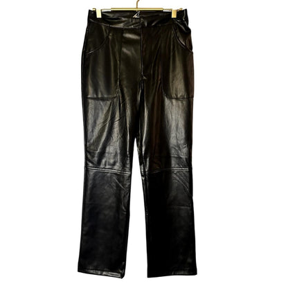 Girls Night Faux-Leather Straight-Leg Pants – Black