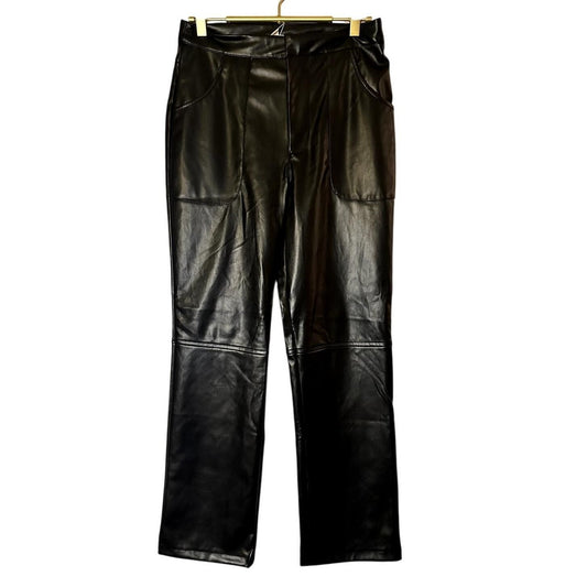 Girls Night Faux-Leather Straight-Leg Pants – Black