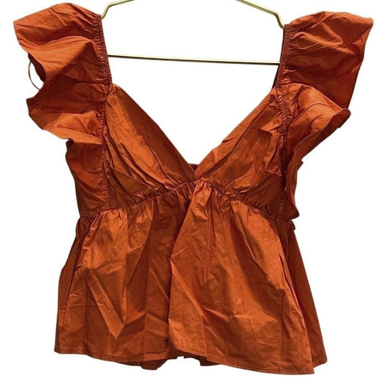 Tie-Back Ruffle Sleeve Babydoll Top – Orange