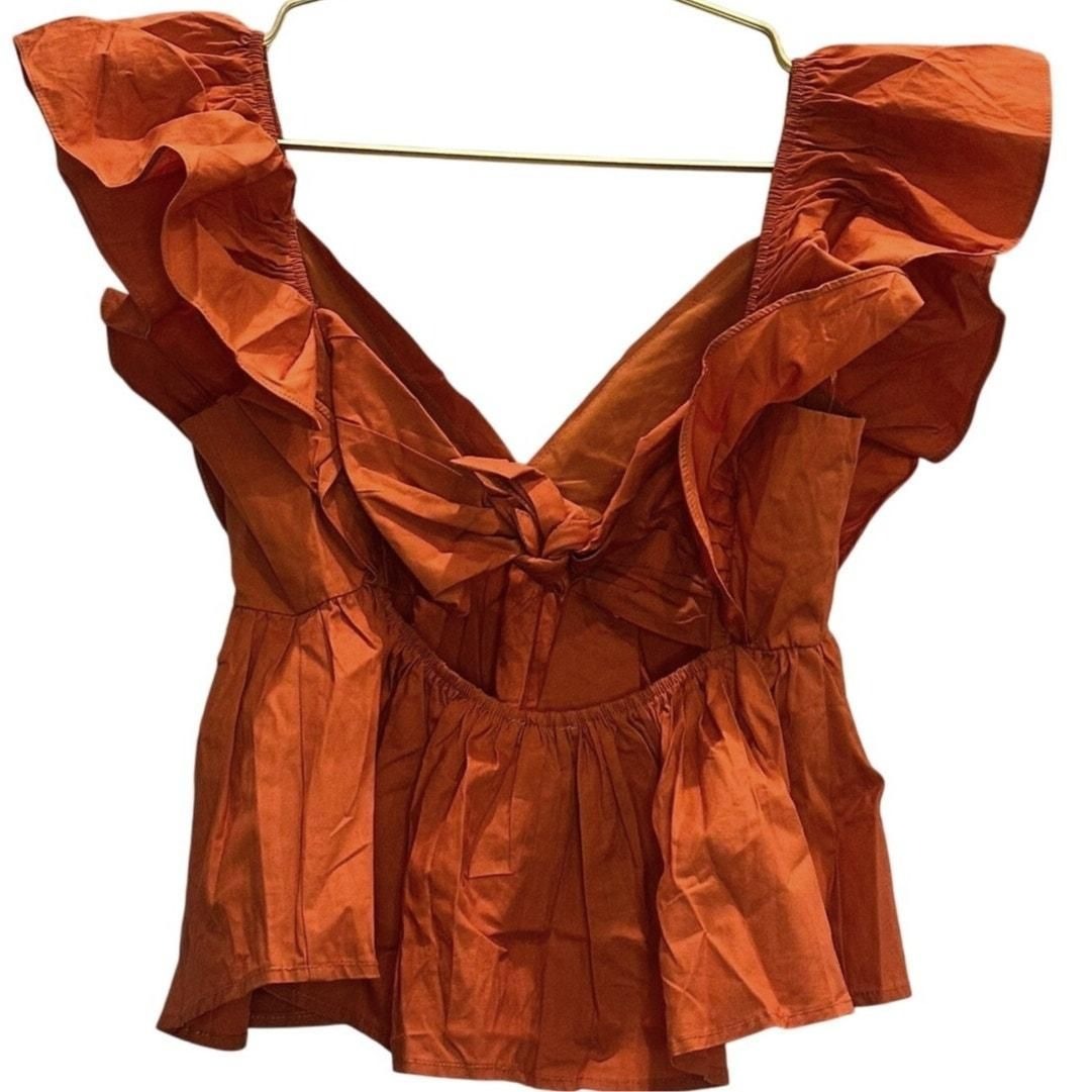 Tie-Back Ruffle Sleeve Babydoll Top – Orange