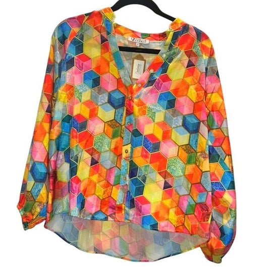 Geometric Cube Print Blouse