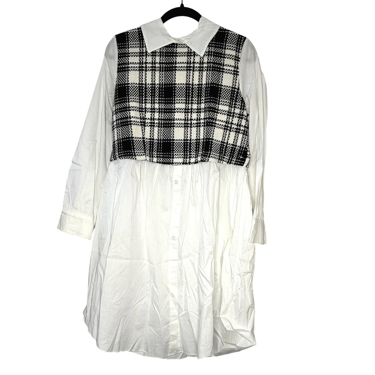 B/W 2-in-1 Plaid Vest Dress