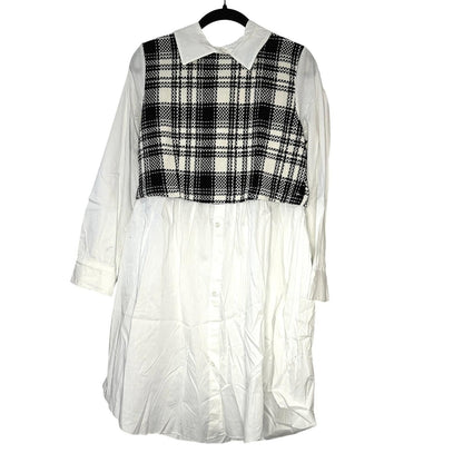 B/W 2-in-1 Plaid Vest Dress