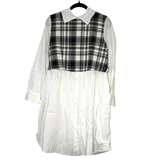 B/W 2-in-1 Plaid Vest Dress