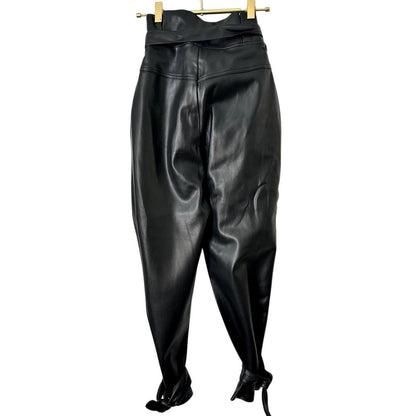 Faux Leather Ankle Tie Pants – Black