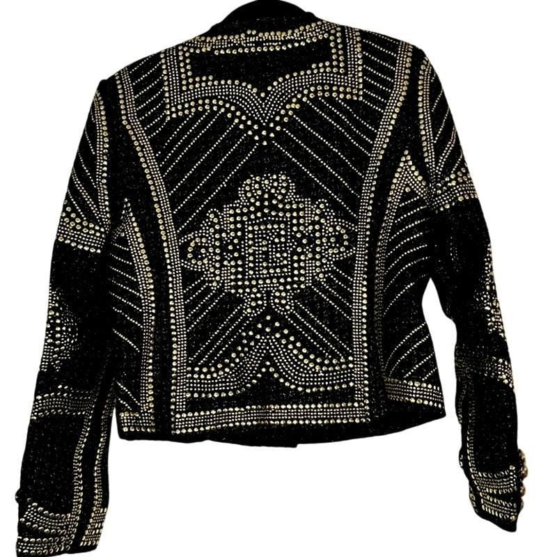 Embellished Studded Tweed Jacket – Black/Gold