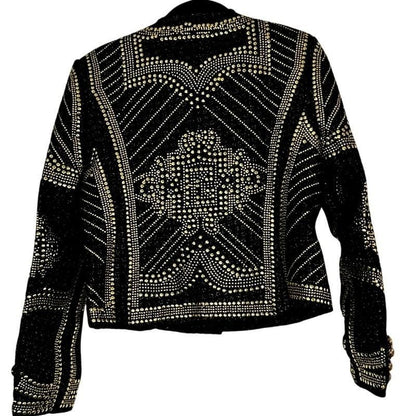 Embellished Studded Tweed Jacket – Black/Gold