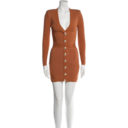 Zem Rib Knit Dress – Metallic Rust