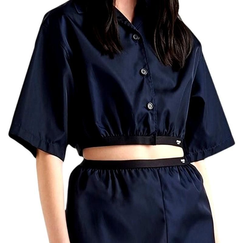 Re-Nylon Cropped Shirt – Navy Blue