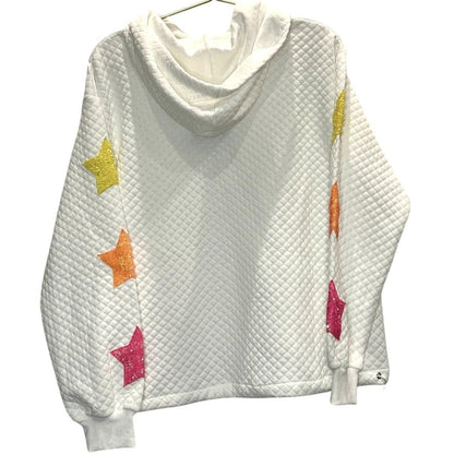 Quilted Sequin Star Hoodie – White