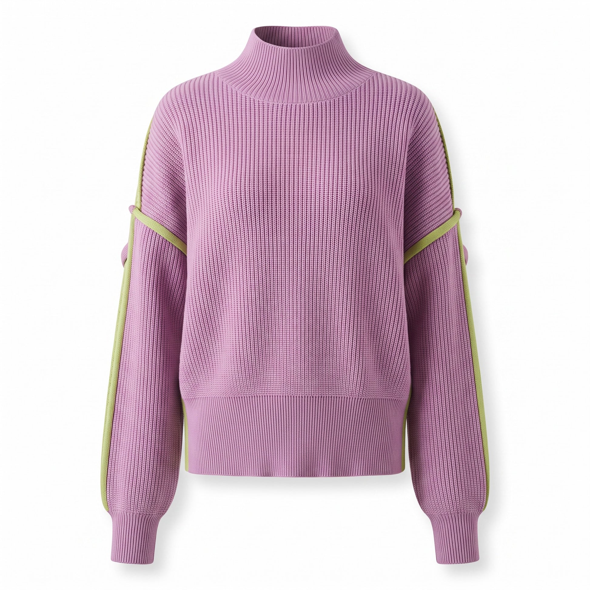Creatively Chaotic Luxury Boutique lavender high-neck sweater with lime green side stripe detailing