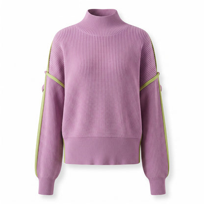 Creatively Chaotic Luxury Boutique lavender high-neck sweater with lime green side stripe detailing