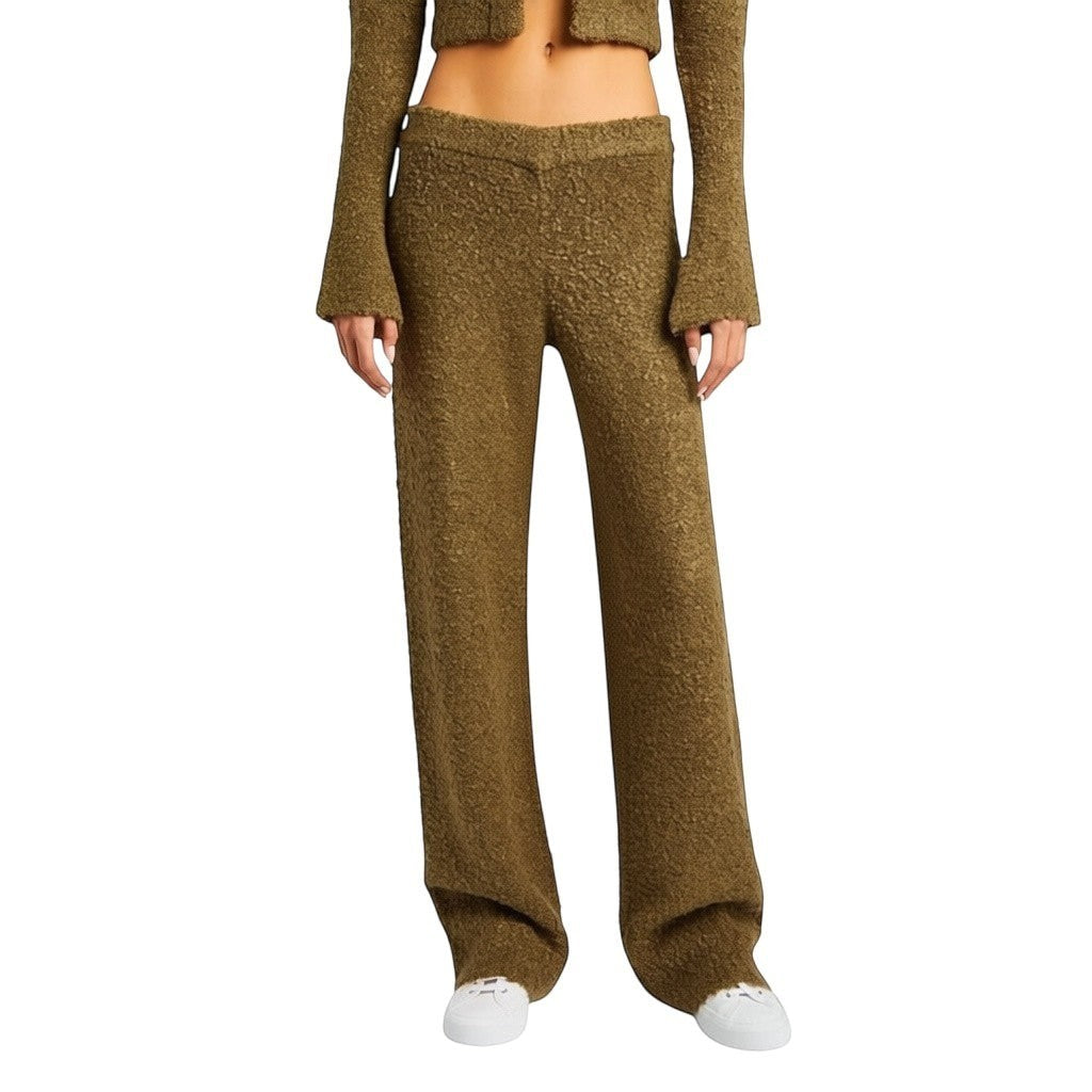 Creatively Chaotic Luxury Boutique SER.O.YA Sunni olive green bouclé knit wide-leg pants with a textured finish
