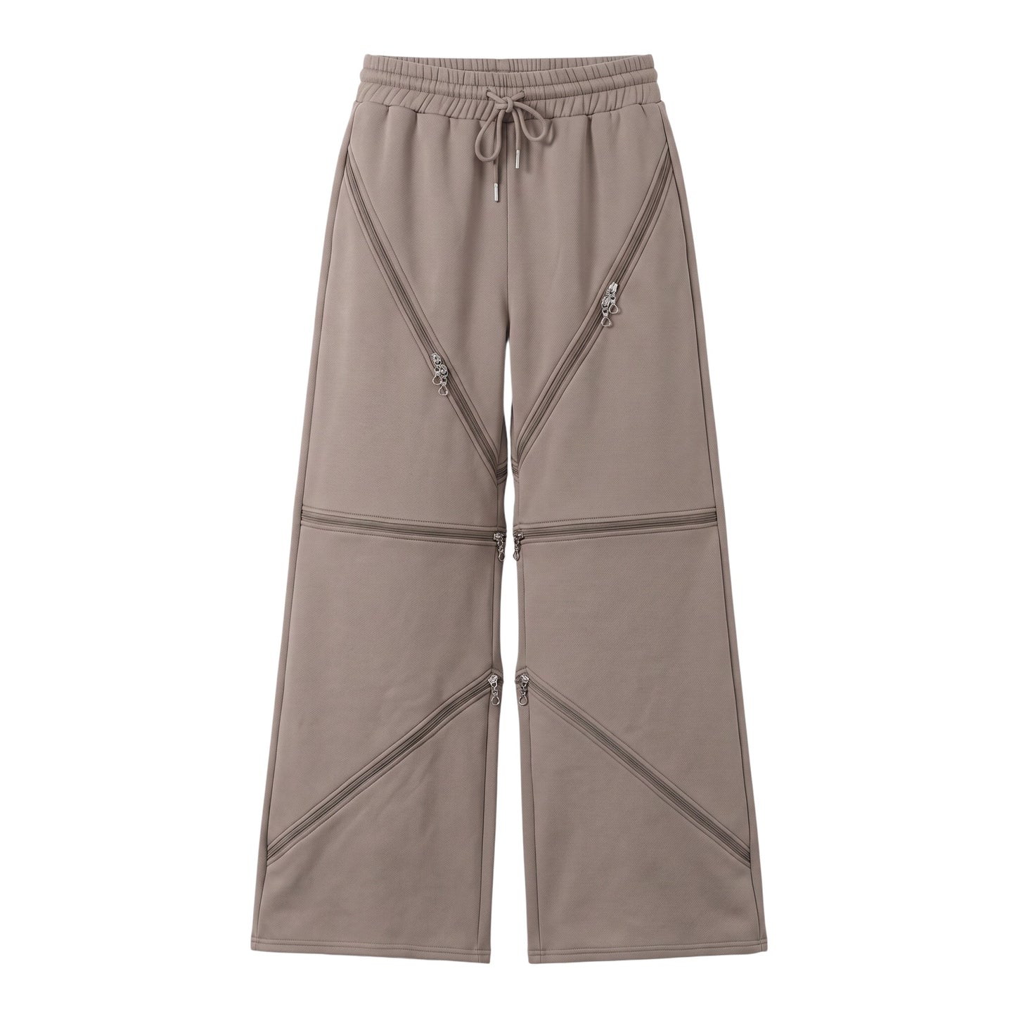 Creatively Chaotic Luxury Boutique No Vacancy sweatpants in taupe with decorative diagonal zipper detailing