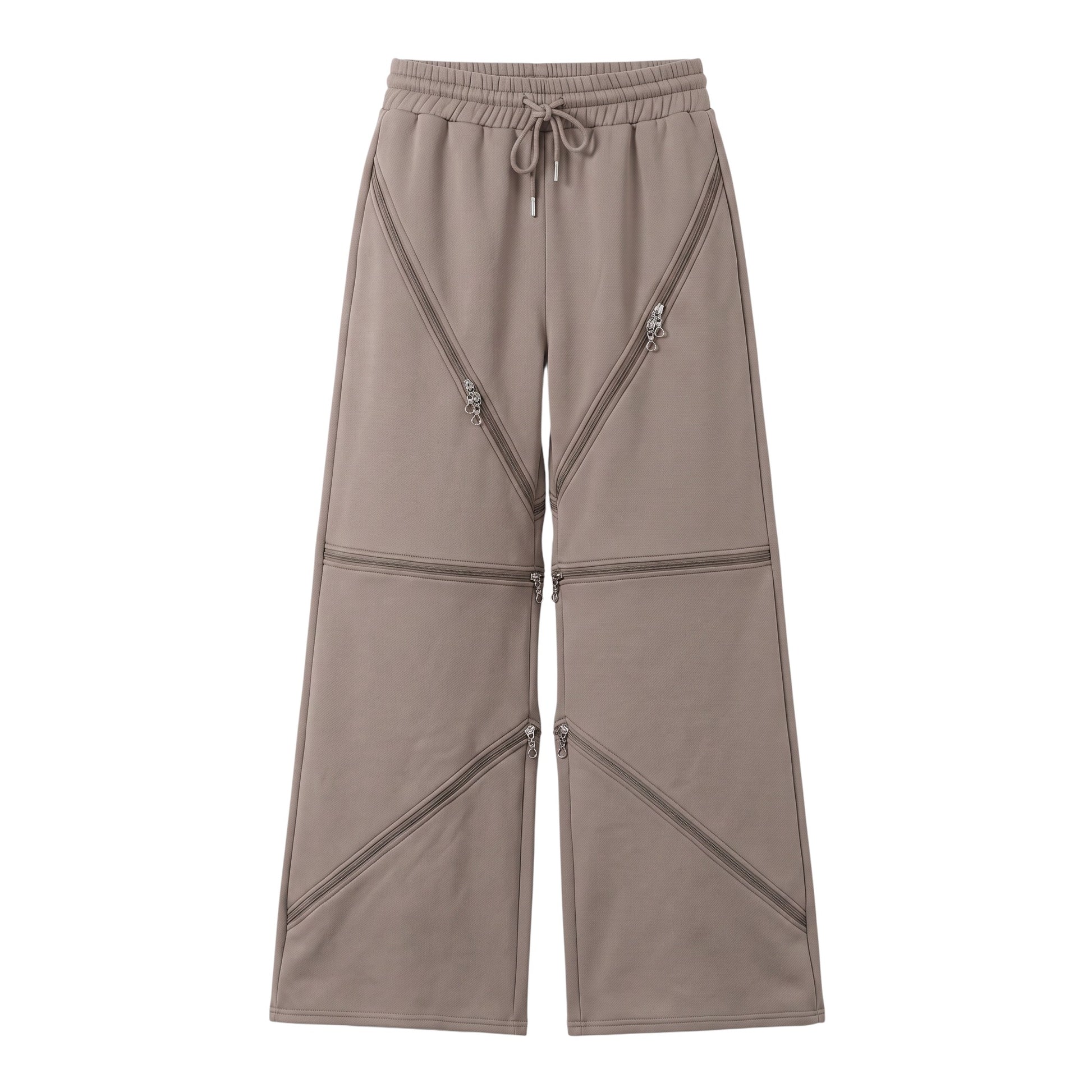 Creatively Chaotic Luxury Boutique No Vacancy sweatpants in taupe with decorative diagonal zipper detailing