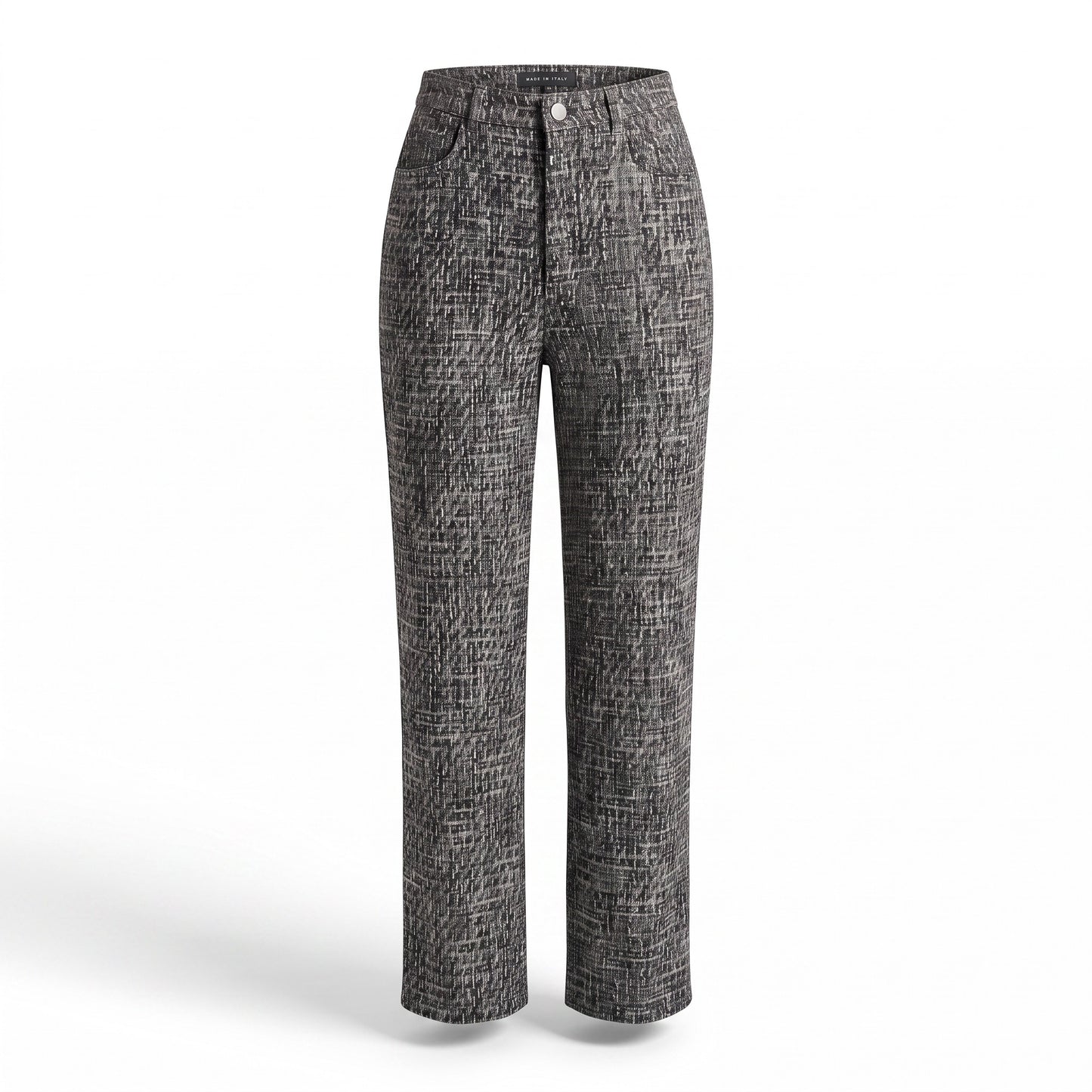 Creatively Chaotic Luxury Boutique Blue Blush Step It Up trousers in a textured grey and black woven fabric