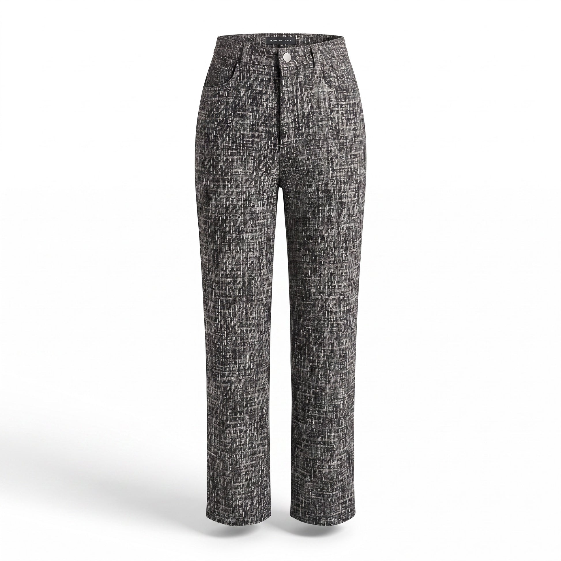 Creatively Chaotic Luxury Boutique Blue Blush Step It Up trousers in a textured grey and black woven fabric