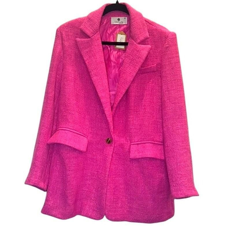 Textured Tweed Blazer – Pink