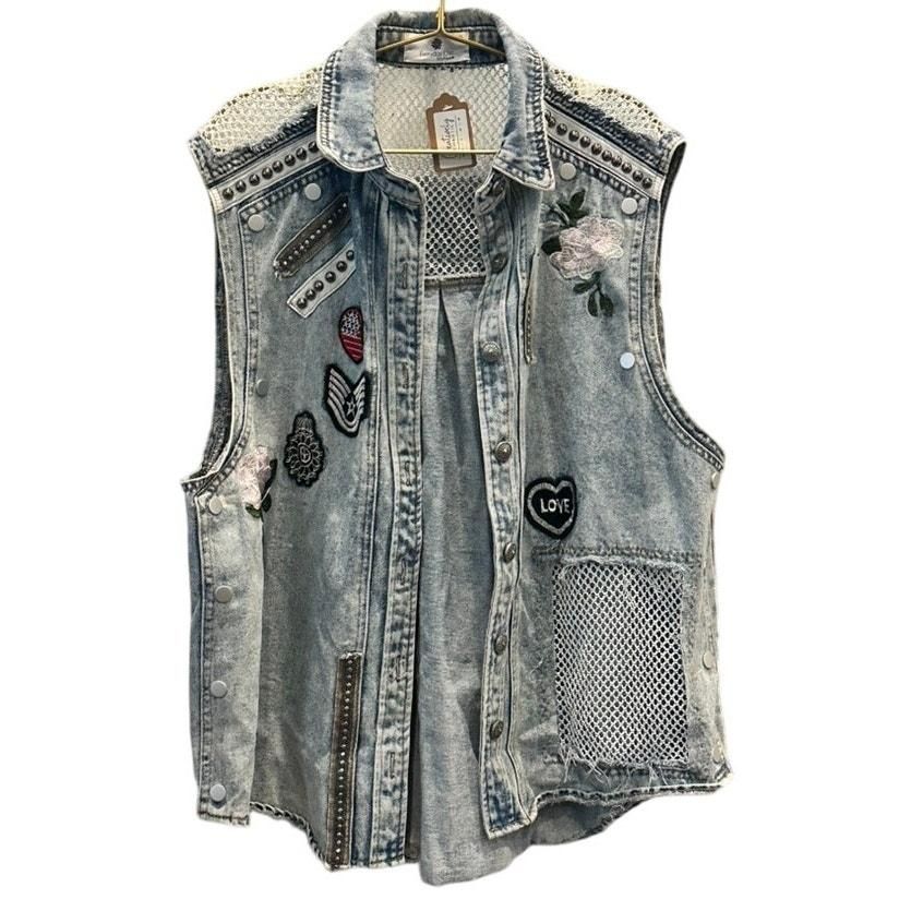 POL Embellished Denim Vest — sold archive item