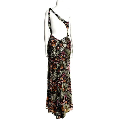Embellished Floral One-Shoulder Gown – Black Multi