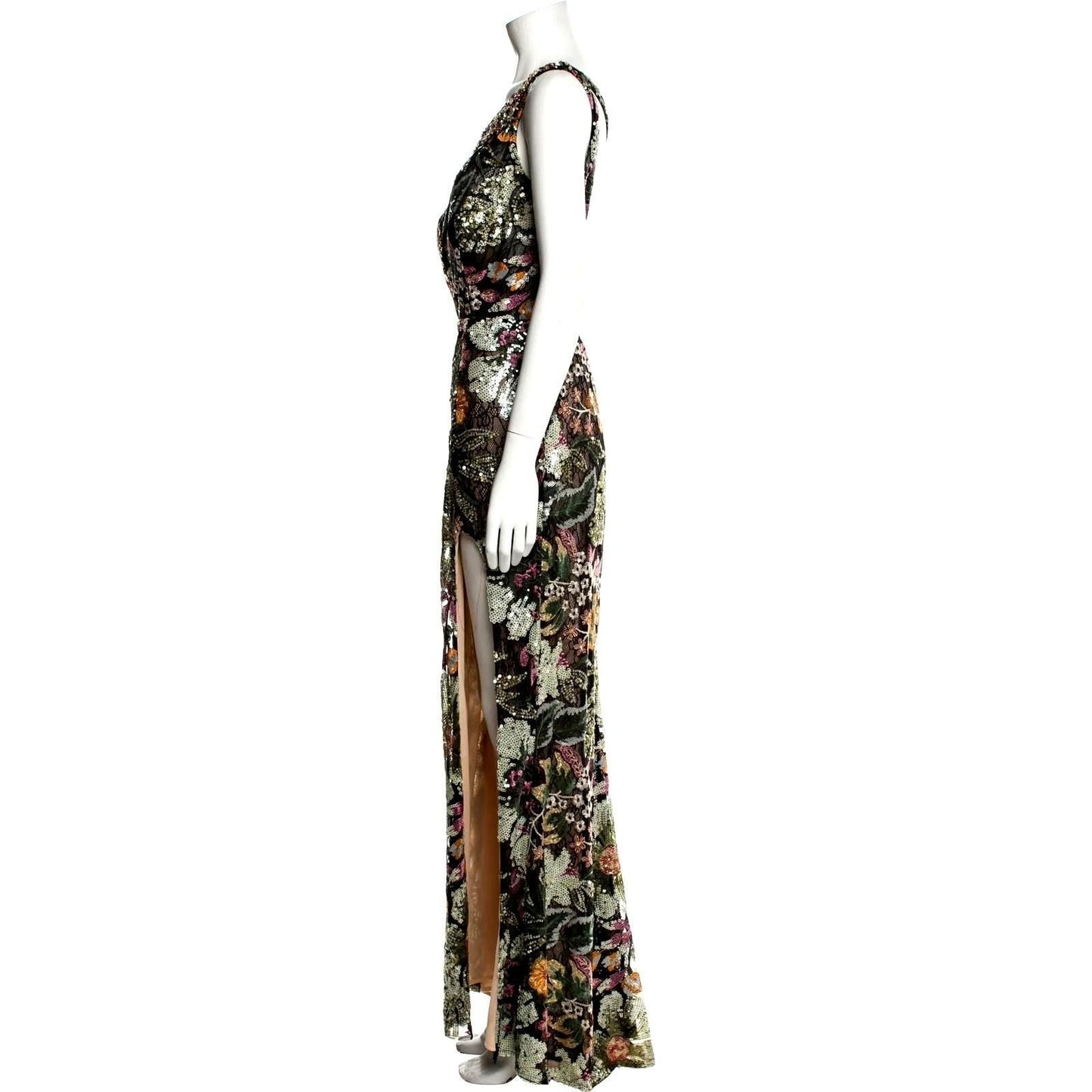 Embellished Floral One-Shoulder Gown – Black Multi
