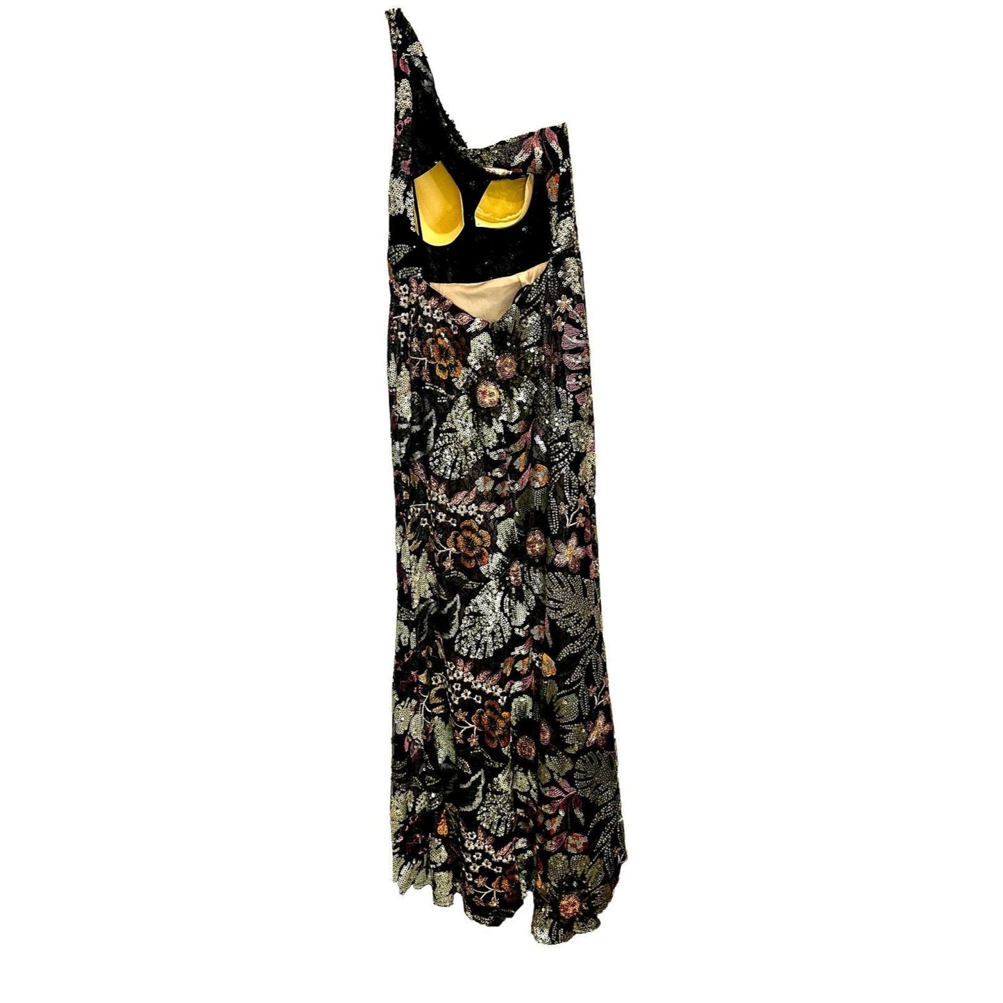 Embellished Floral One-Shoulder Gown – Black Multi