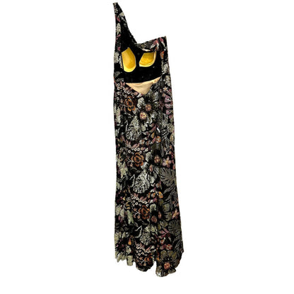 Embellished Floral One-Shoulder Gown – Black Multi