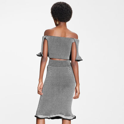 Bi-Color Ribbed Knit Skirt
