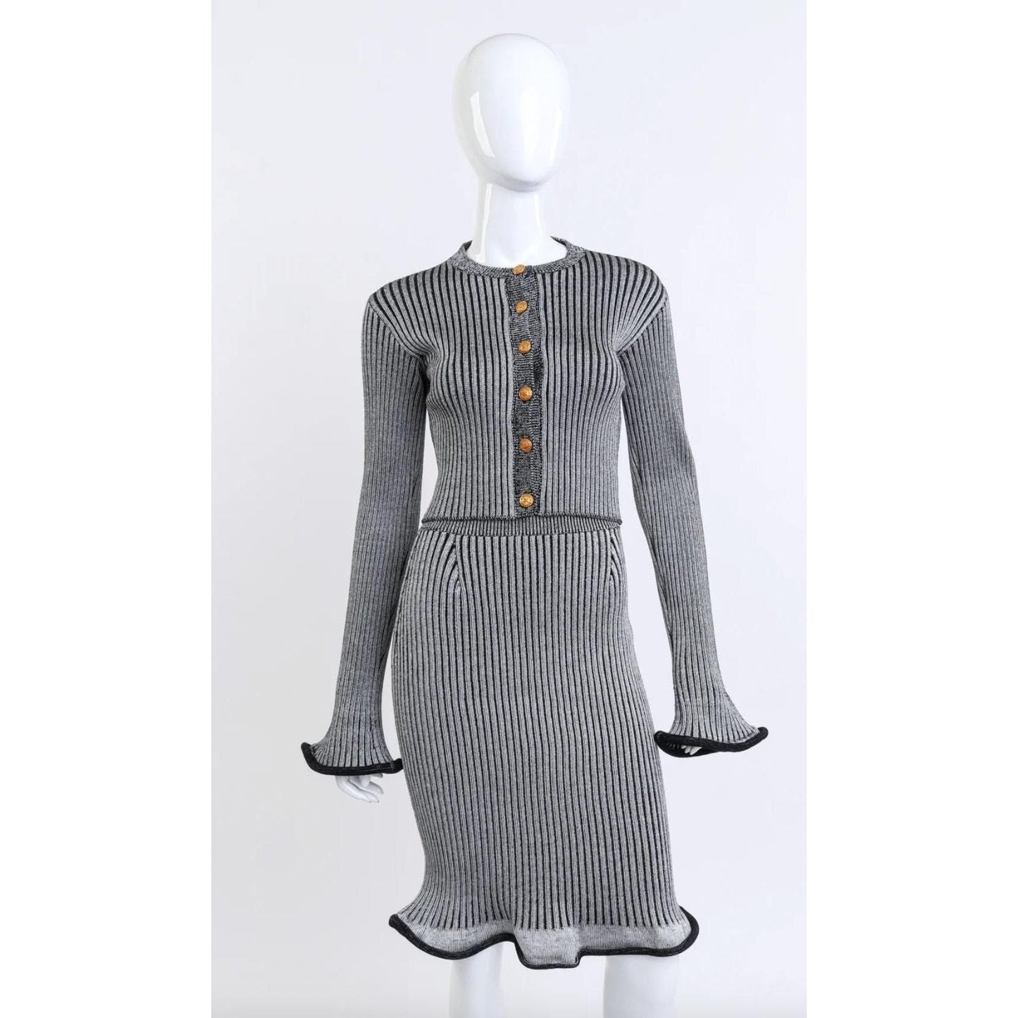 Bi-Color Ribbed Knit Skirt