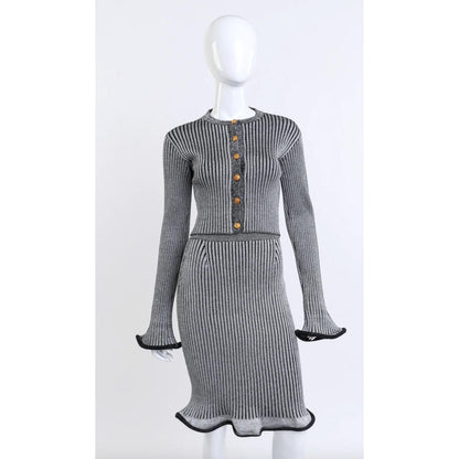Bi-Color Ribbed Knit Skirt