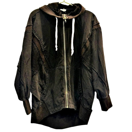 Washed Thermal Knit Zip Hoodie – Black