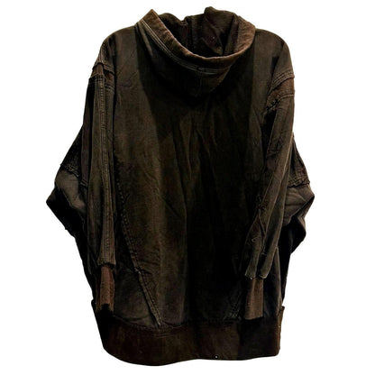 Washed Thermal Knit Zip Hoodie – Black