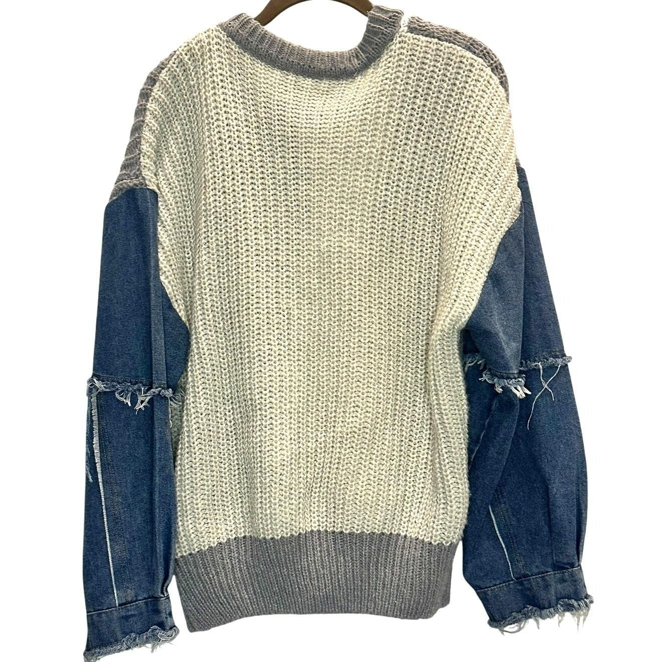 Color Block Denim Sleeve Sweater – Yellow/Grey