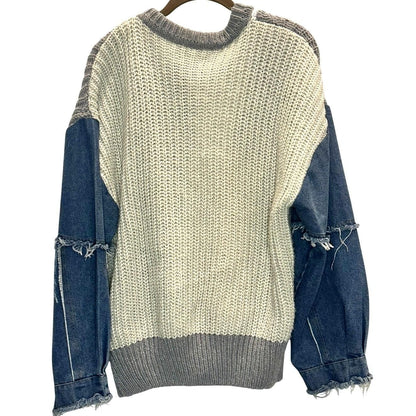 Color Block Denim Sleeve Sweater – Yellow/Grey