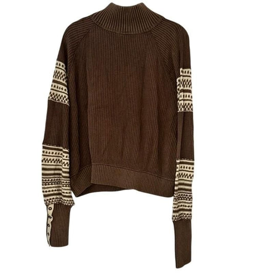 Tribal Collared Top – Beige/Brown