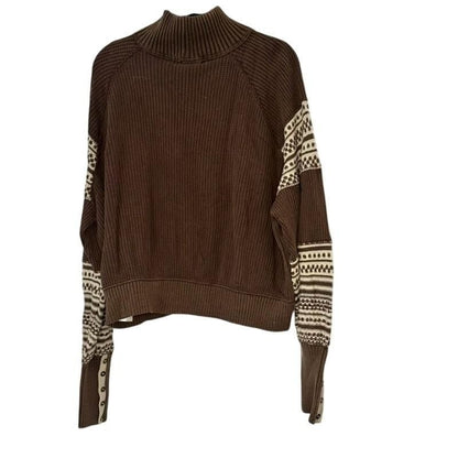 Tribal Collared Top – Beige/Brown