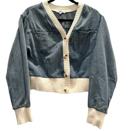 Cropped Denim Cardigan with Ivory Trim