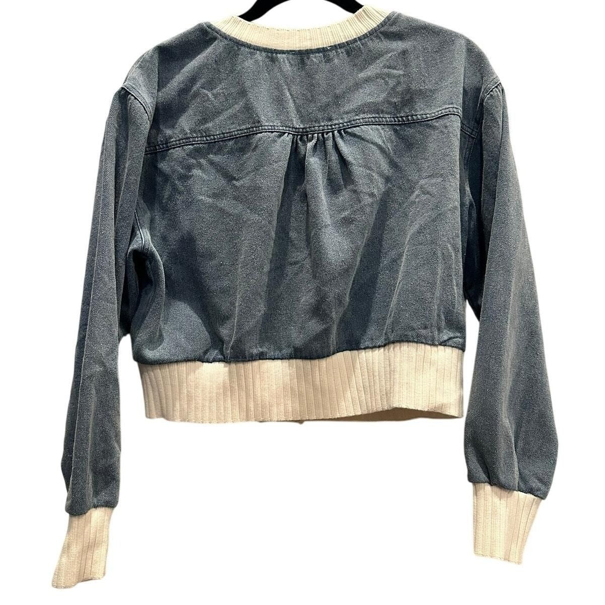 Cropped Denim Cardigan with Ivory Trim