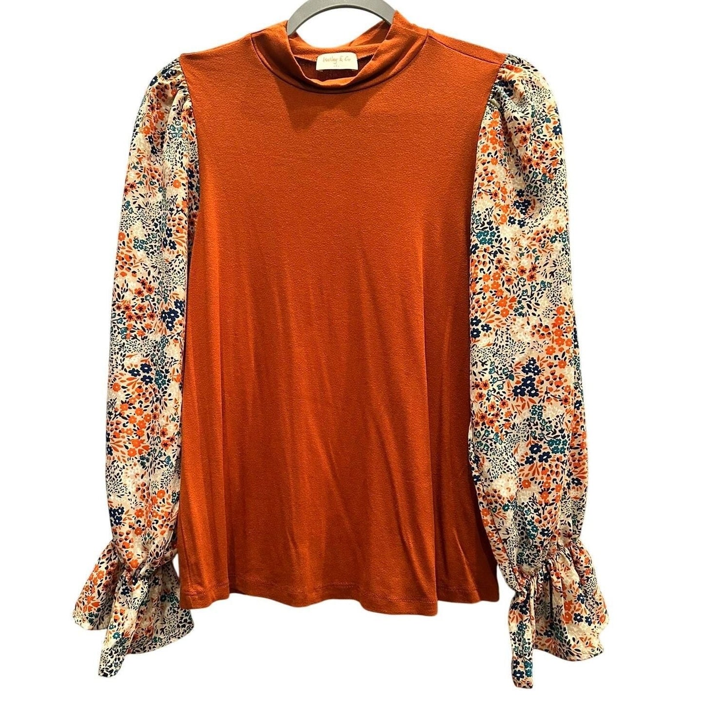 Rust Floral Sleeve Knit Top