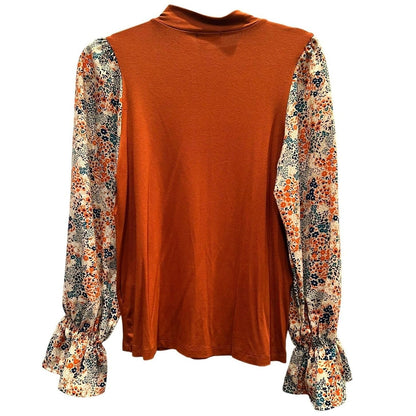 Rust Floral Sleeve Knit Top