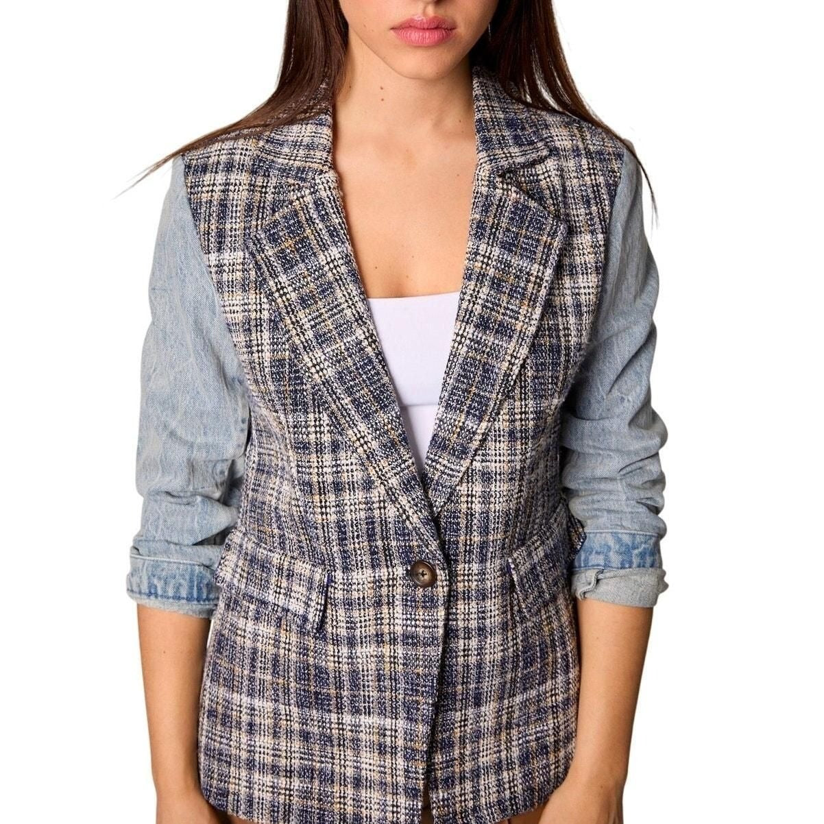 Mixed Media Tweed Blazer