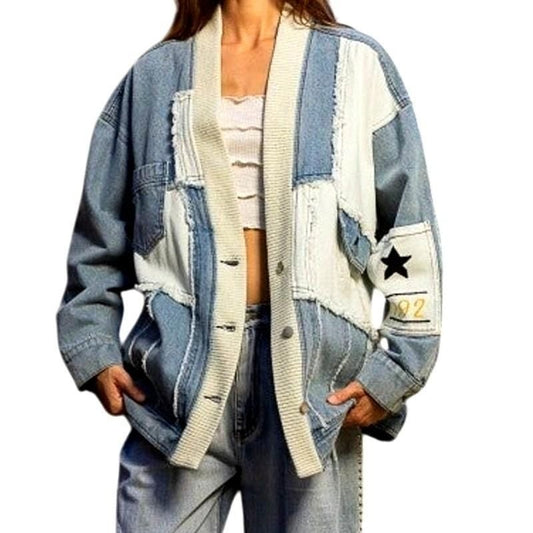 Denim & Ivory Button-Down Jacket